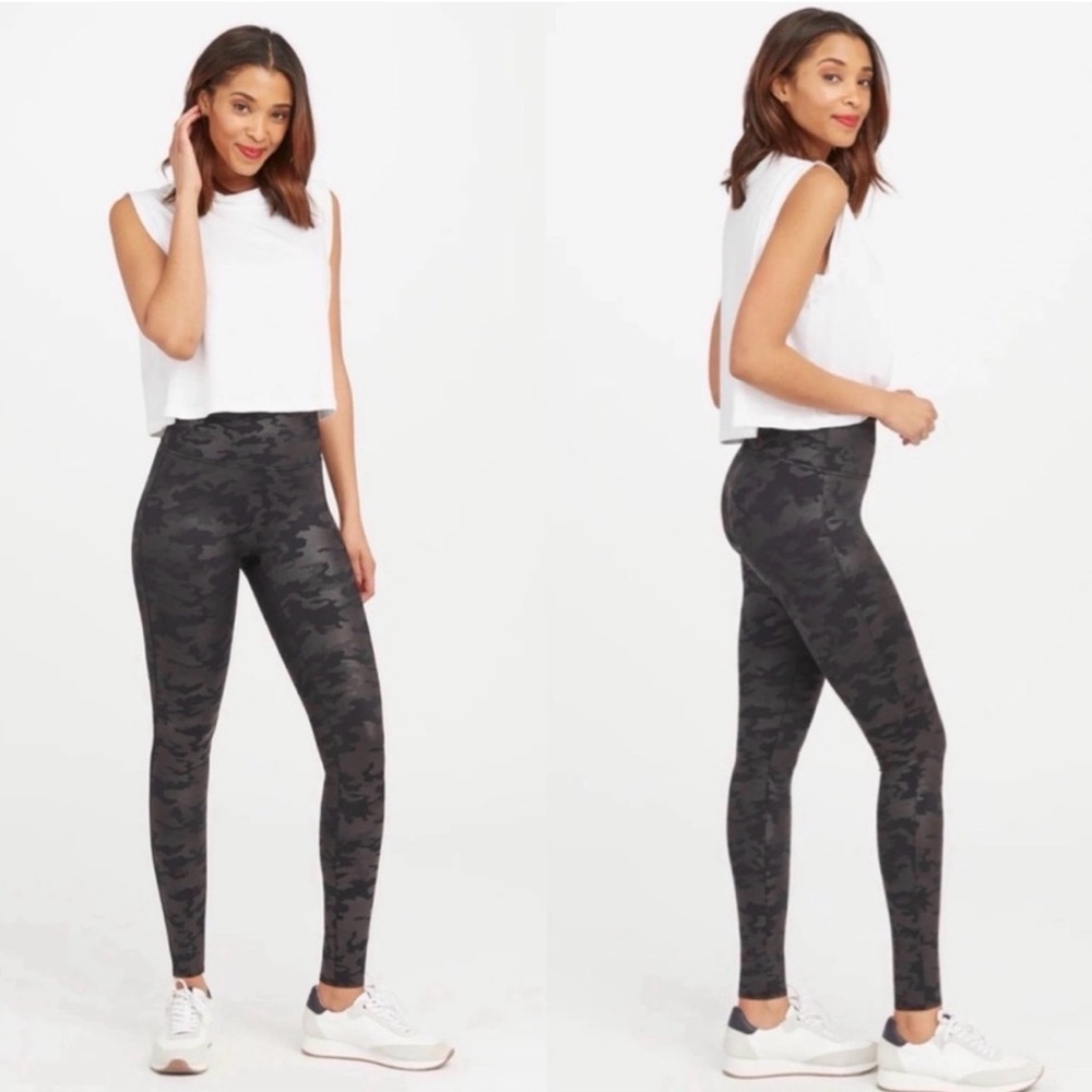 SPANX Black Faux Leather Camo Leggings
